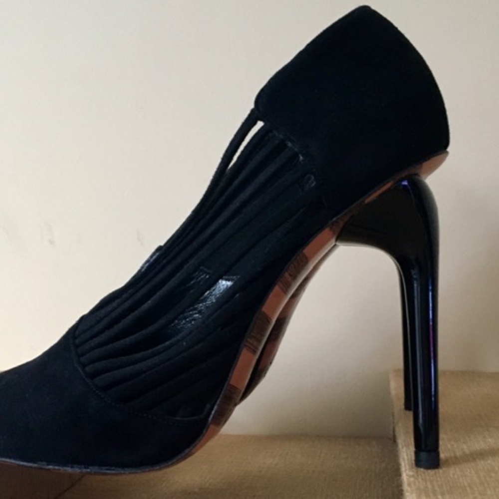 NIB Georgina Goodman Black Suede Cut Out Pumps 4.5" Heels EU 40
